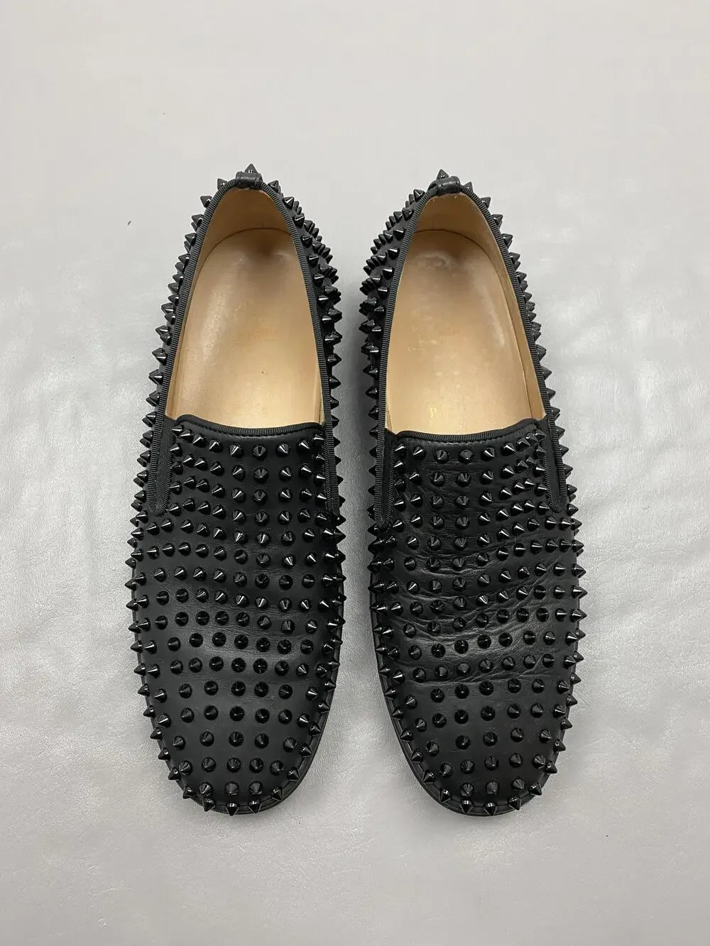 Christian Louboutin Roller-Boat Shoes Mens 13 EU 46 Black Leather Spiked Casual